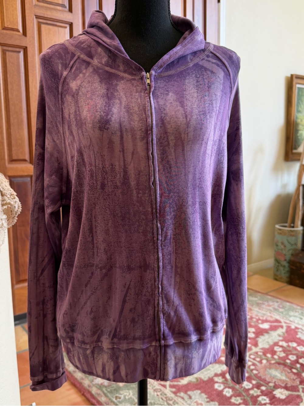Purple Mineral Washed Glima Zip Up Hoodie Sweatshirt Workout Size XL 100% Cotton